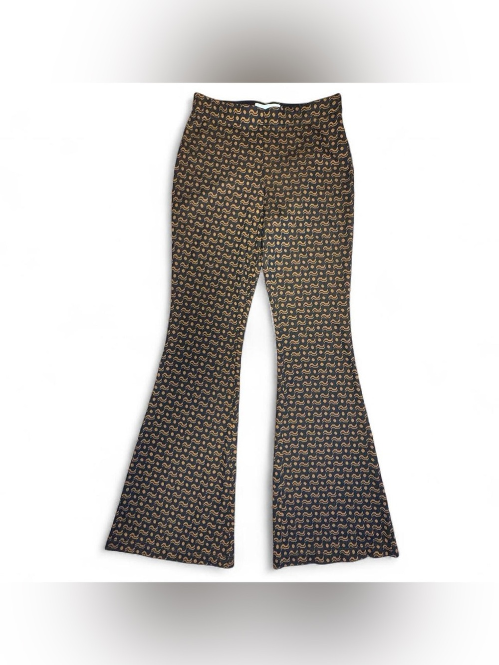 Anthropologie Black and Brown Flare Pants Sz XS PullOn Abstract Hippie Boho Flow